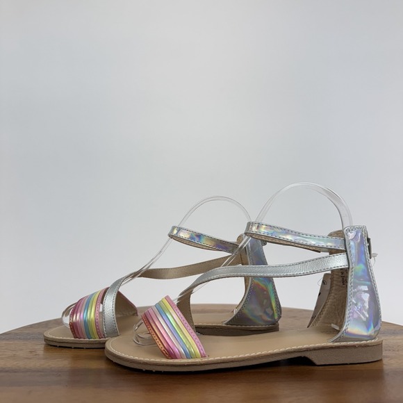New Big Kids Girls Harper Canyon Matilda Stappy Rainbow Silver Sandals Size 3‎ Y - Picture 1 of 9